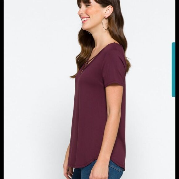 EMORY Park Dulce dark purple short sleeved knit top, size S - Picture 3 of 10